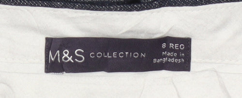 Marks & Spencer Women’s Blue UK 8 Regular Wide Leg Linen Blend Trousers