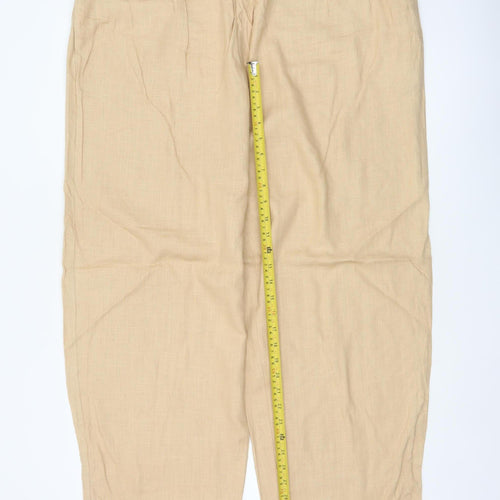 Marks & Spencer Women Beige Size 20 Straight Ankle Grazer Linen Trousers