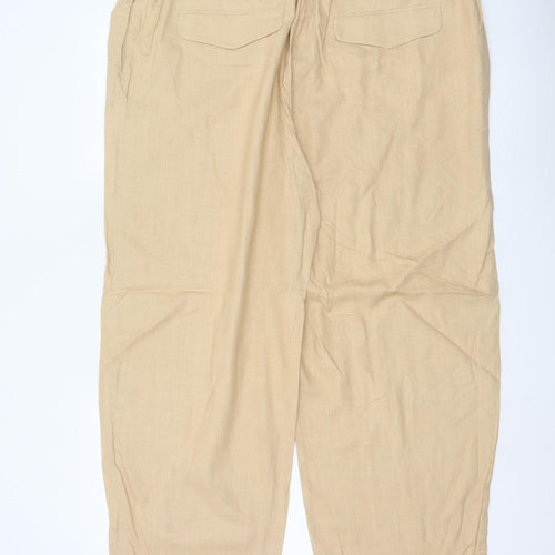 Marks & Spencer Women Beige Size 20 Straight Ankle Grazer Linen Trousers