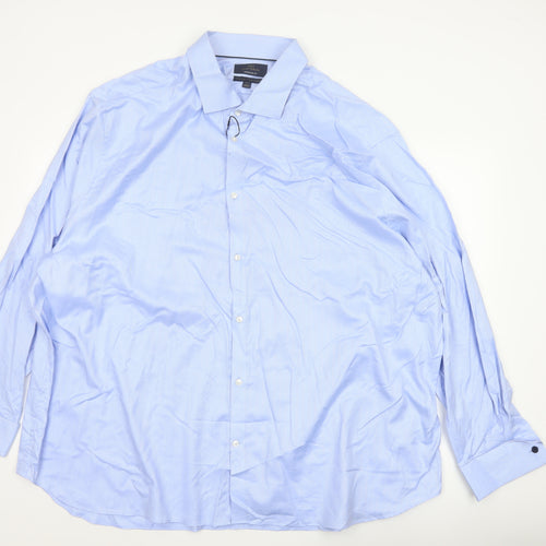Marks and Spencer Men's Blue 20 Regular Fit Cotton Herringbone Shirt