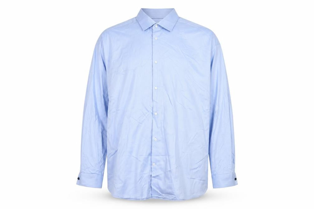 Front view of Marks & Spencer Men's Blue 20 Regular Fit Cotton Herringbone Shirt