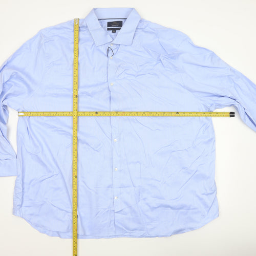 Marks and Spencer Men's Blue 20 Regular Fit Cotton Herringbone Shirt