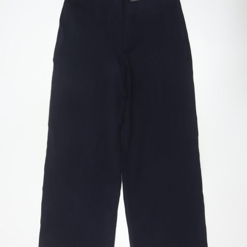 Marks & Spencer Women Blue UK 12 Long Wide Leg High Rise Trousers