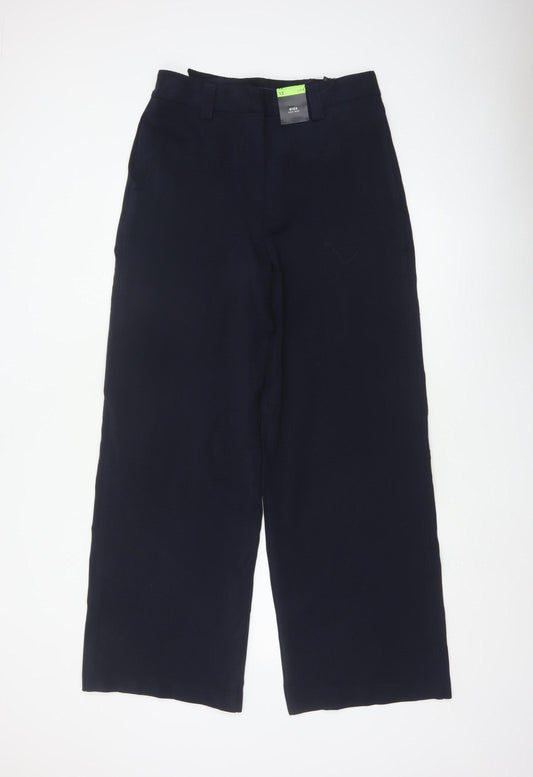 Marks & Spencer Women Blue UK 12 Long Wide Leg High Rise Trousers