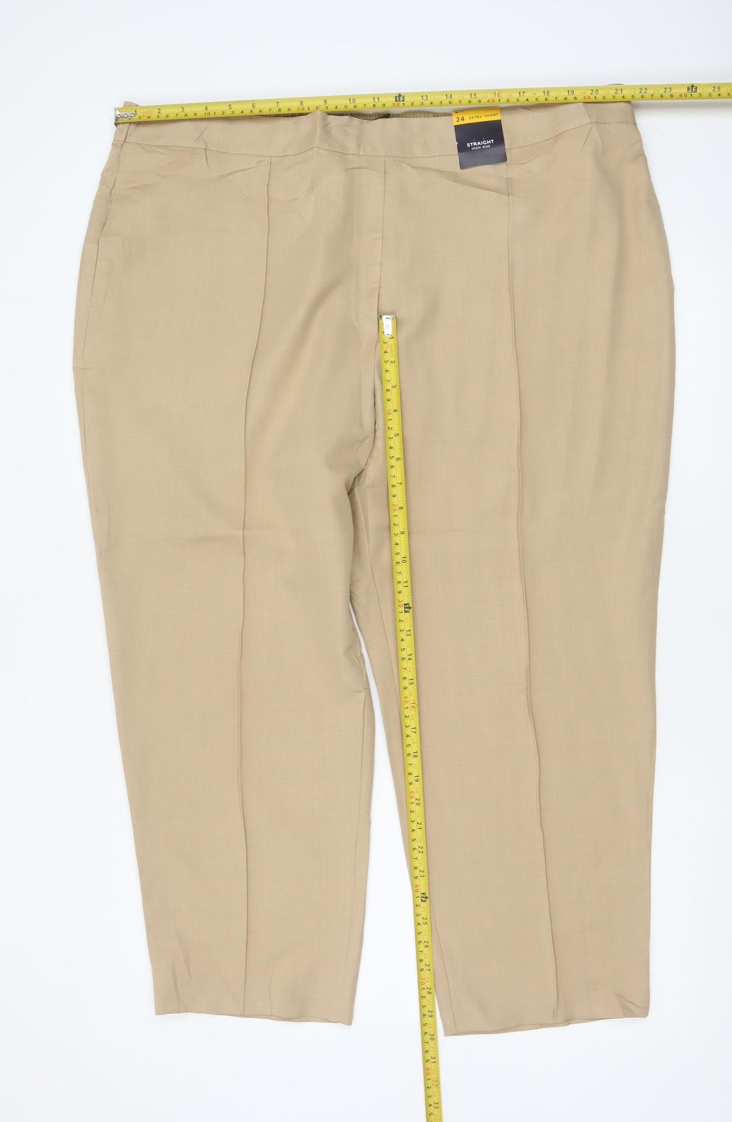 Marks & Spencer Women Beige UK 24 Extra Short Straight High Rise Trousers