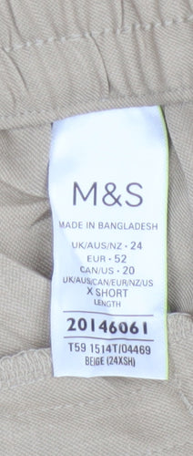 Marks & Spencer Women Beige UK 24 Extra Short Straight High Rise Trousers