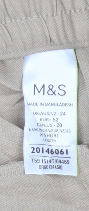 Marks & Spencer Women Beige UK 24 Extra Short Straight High Rise Trousers