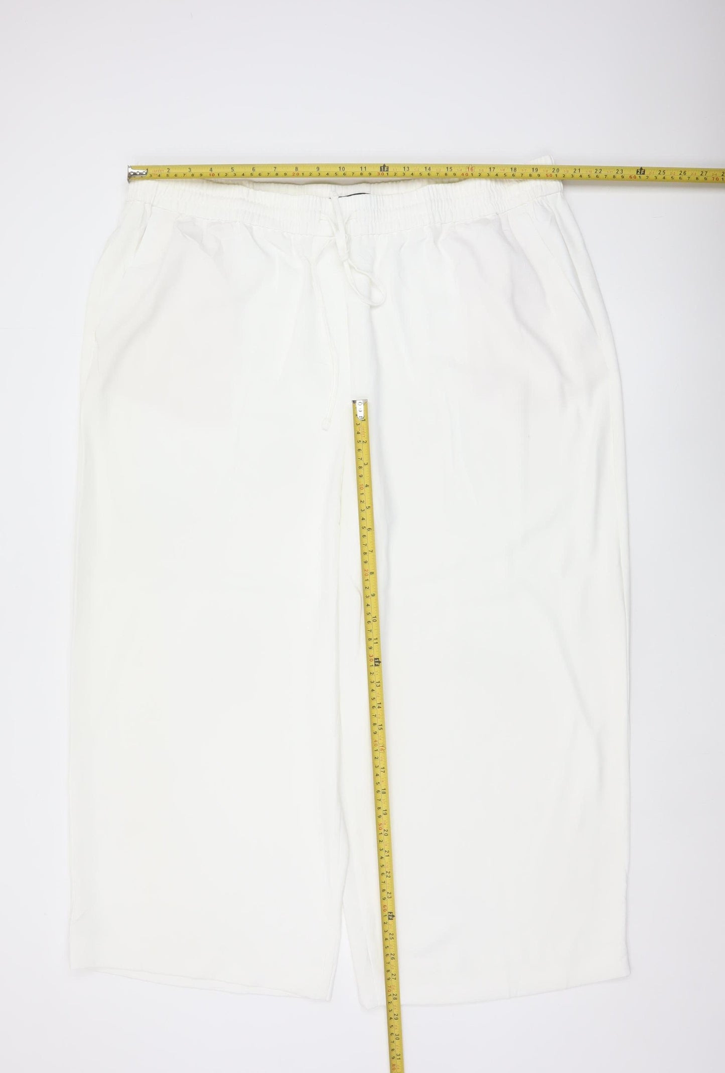 Marks & Spencer Women Ivory UK 22 Wide-Leg Drawstring Trousers