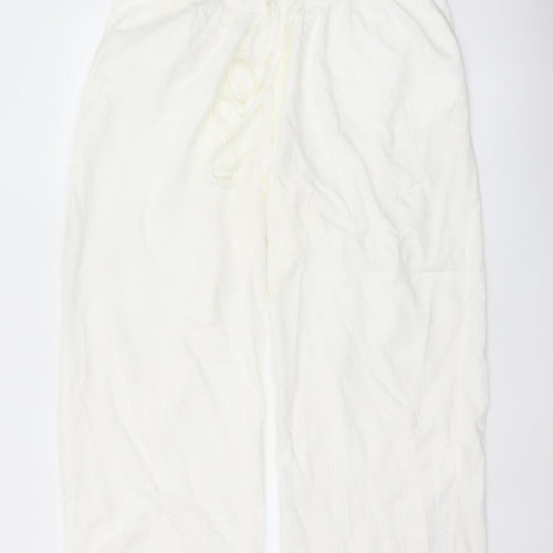ASOS DESIGN Women Ivory UK 10 Wide-Leg Linen Blend Drawstring Trousers