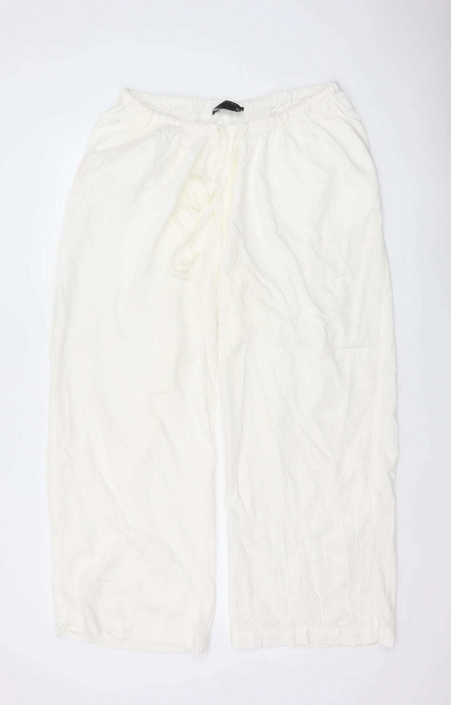 ASOS DESIGN Women Ivory UK 10 Wide-Leg Linen Blend Drawstring Trousers