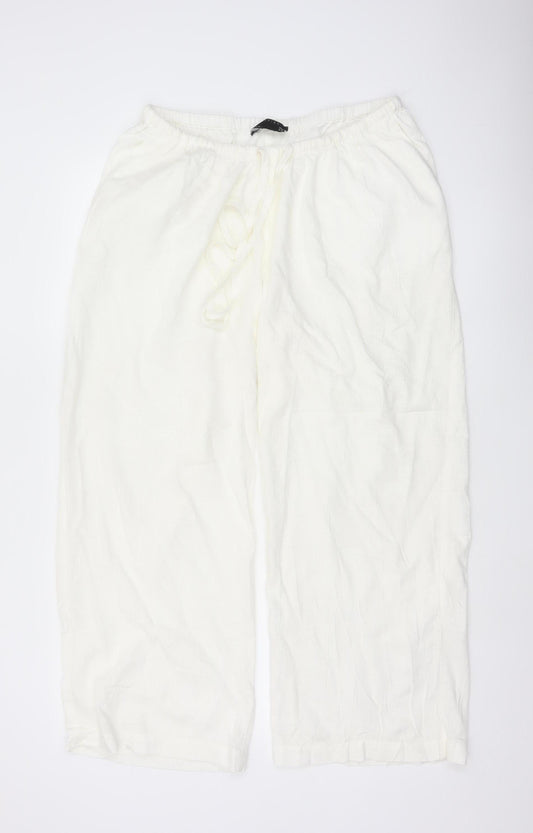 ASOS DESIGN Women Ivory UK 10 Wide-Leg Linen Blend Drawstring Trousers