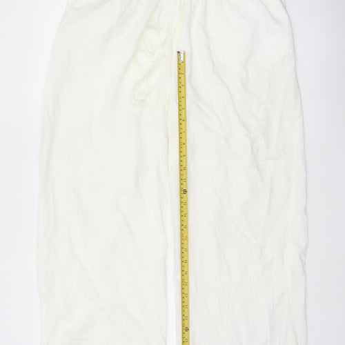 ASOS DESIGN Women Ivory UK 10 Wide-Leg Linen Blend Drawstring Trousers