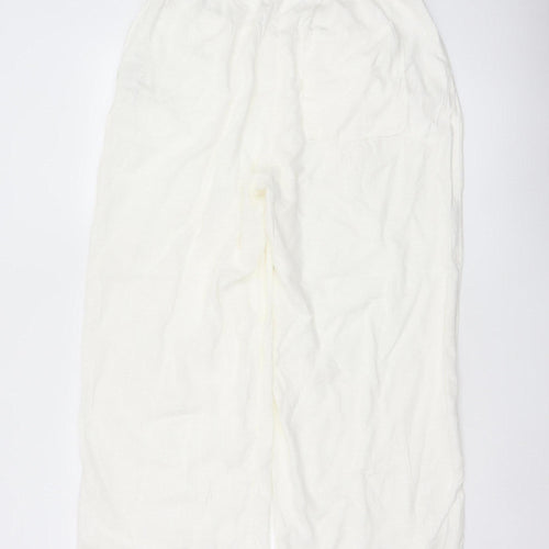 ASOS DESIGN Women Ivory UK 10 Wide-Leg Linen Blend Drawstring Trousers