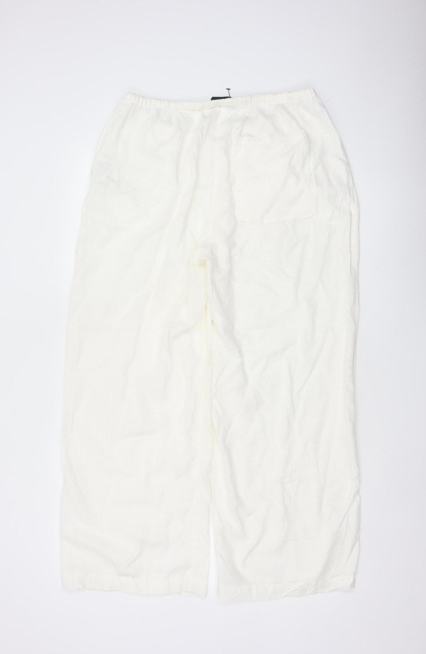 ASOS DESIGN Women Ivory UK 10 Wide-Leg Linen Blend Drawstring Trousers