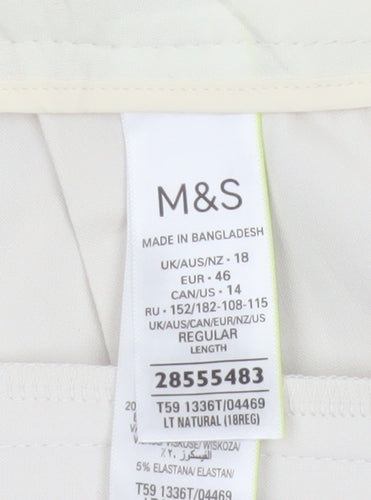 M&S Women Ivory UK 18 Regular Straight Leg Tailored Dress Trousers
