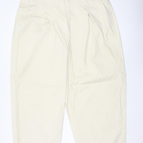 Marks and Spencer Women Ivory Size 22 Regular Cotton Tapered Trousers
