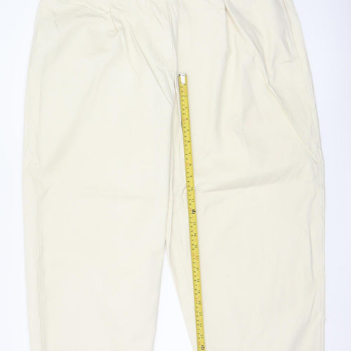 Marks and Spencer Women Ivory Size 22 Regular Cotton Tapered Trousers