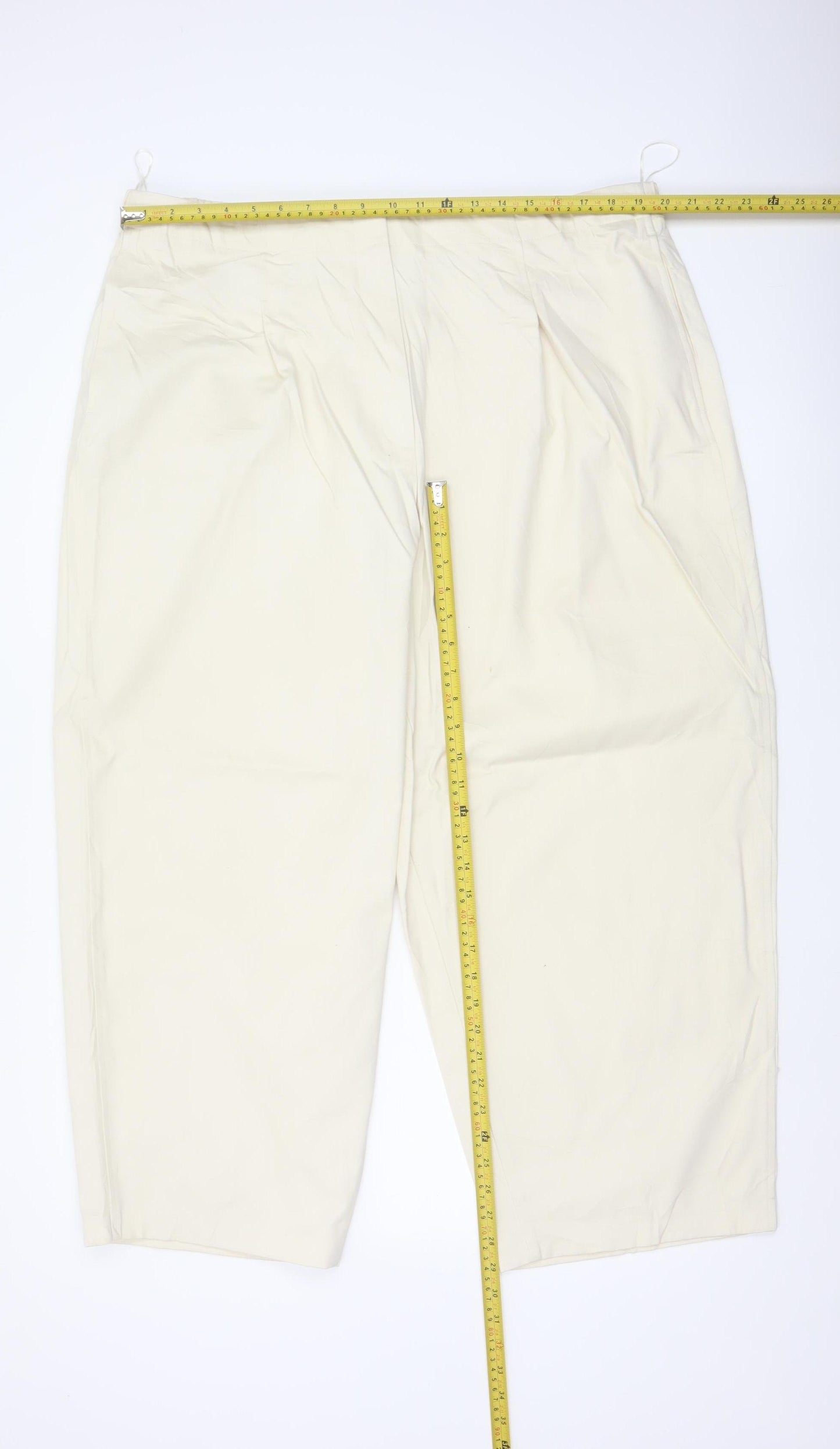 Marks and Spencer Women Ivory Size 22 Regular Cotton Tapered Trousers