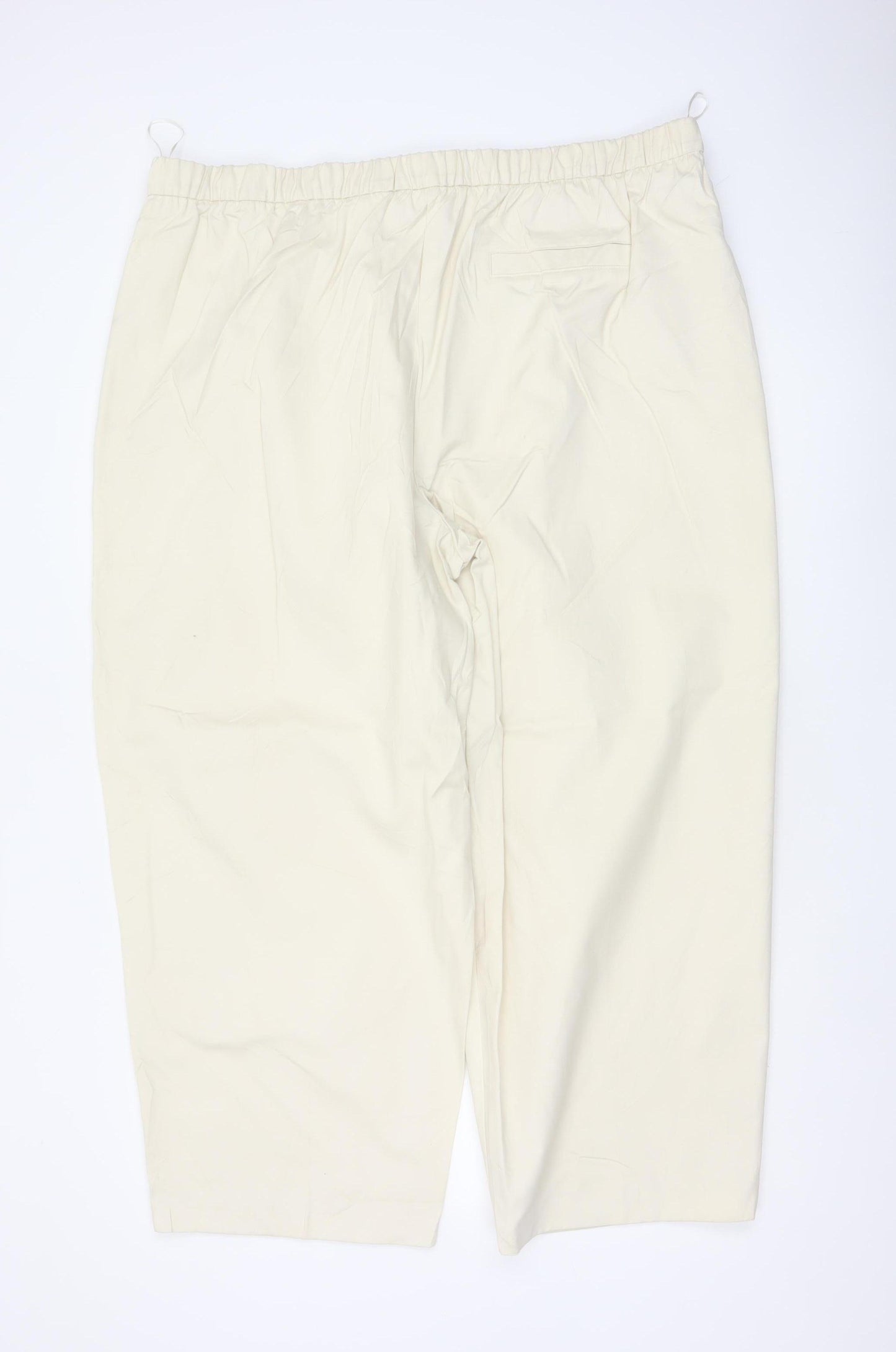 Marks and Spencer Women Ivory Size 22 Regular Cotton Tapered Trousers