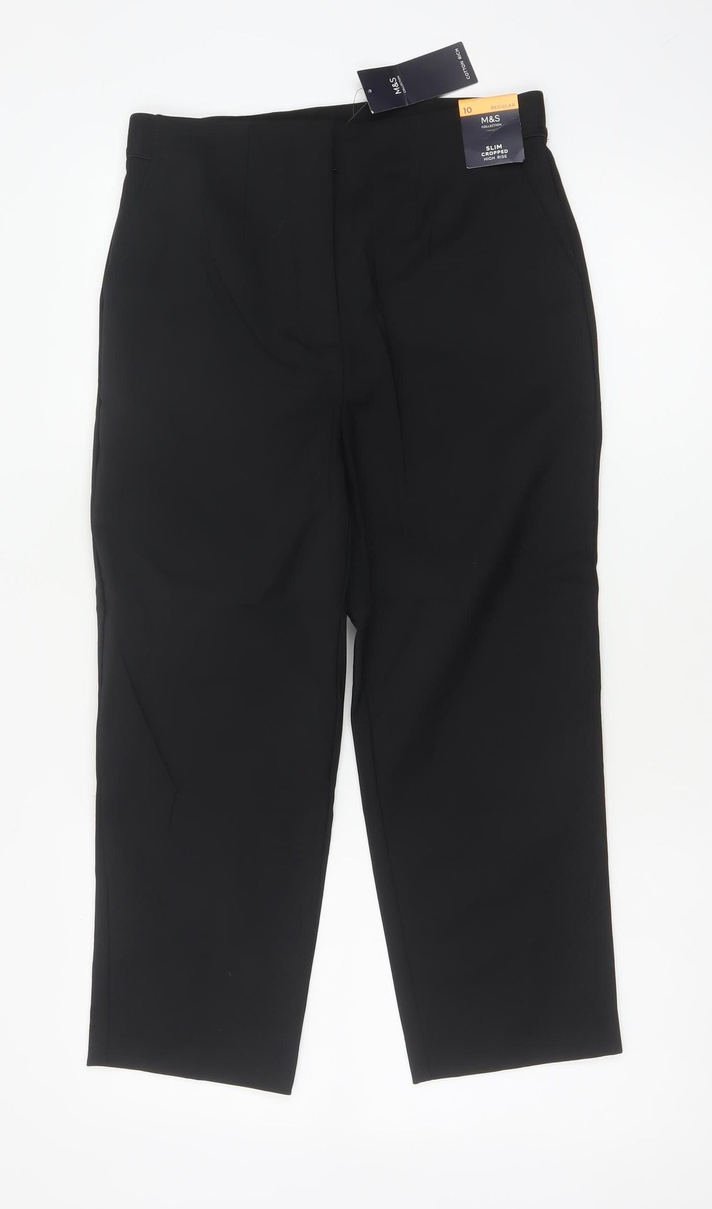 M&S Women’s Black UK 10 Slim High Rise Cropped Tailored Trousers