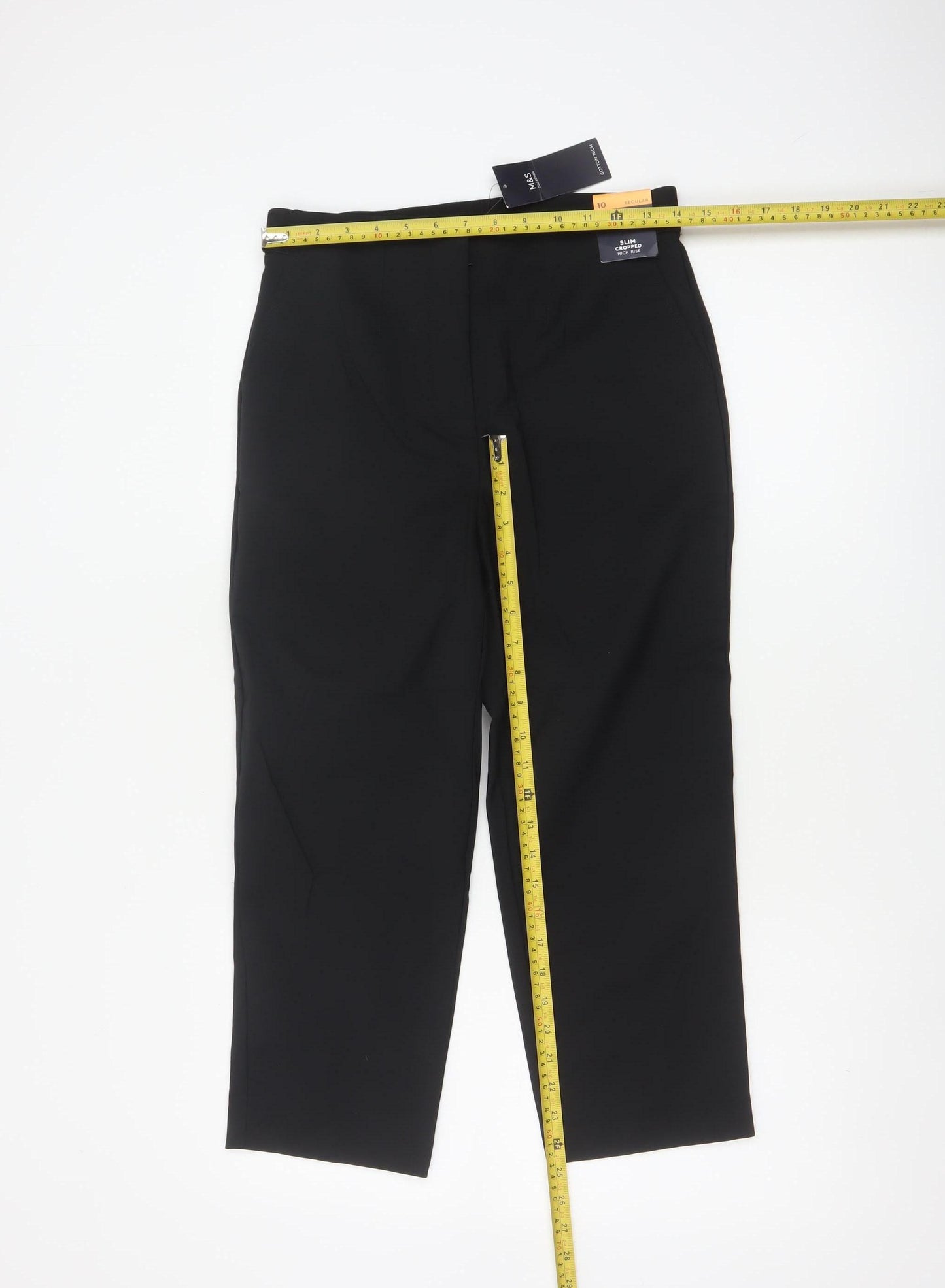 M&S Women’s Black UK 10 Slim High Rise Cropped Tailored Trousers