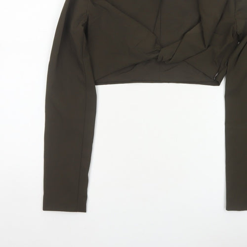 Zara Women Brown UK 12 Cropped Wrap Collared Long Sleeve Blouse