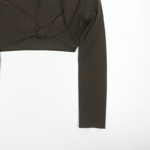 Zara Women Brown UK 12 Cropped Wrap Collared Long Sleeve Blouse