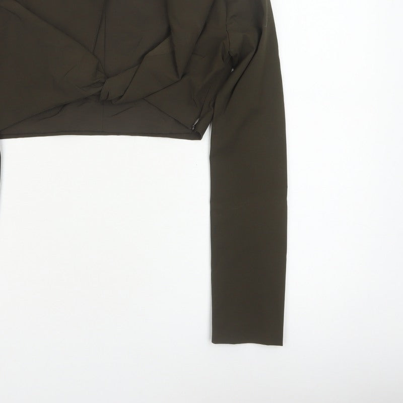 Zara Women Brown UK 12 Cropped Wrap Collared Long Sleeve Blouse