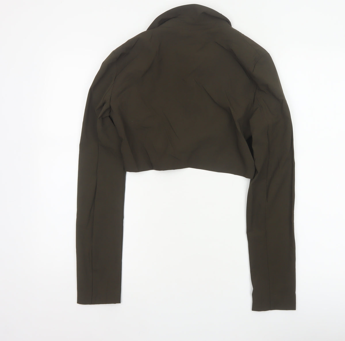 Zara Women Brown UK 12 Cropped Wrap Collared Long Sleeve Blouse