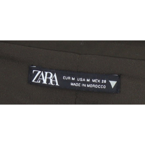 Zara Women Brown UK 12 Cropped Wrap Collared Long Sleeve Blouse