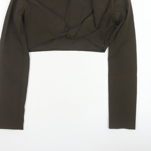 Zara Women Brown UK 12 Cropped Wrap Collared Long Sleeve Blouse