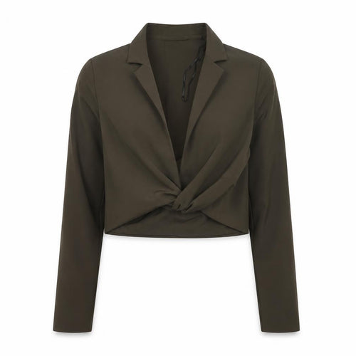 Zara Women Brown UK 12 Cropped Wrap Collared Long Sleeve Blouse