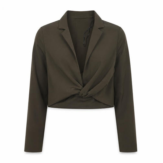 Zara Women Brown UK 12 Cropped Wrap Collared Long Sleeve Blouse