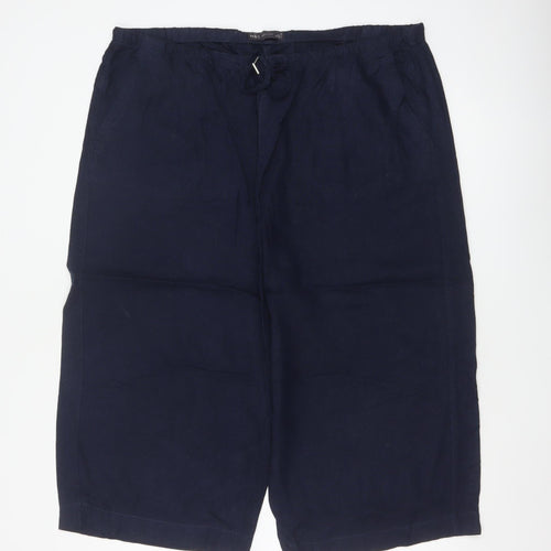 Marks and Spencer Womens Blue UK 20 Cropped Ramie Blend Trousers