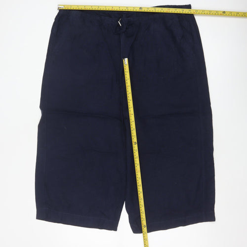 Marks and Spencer Womens Blue UK 20 Cropped Ramie Blend Trousers