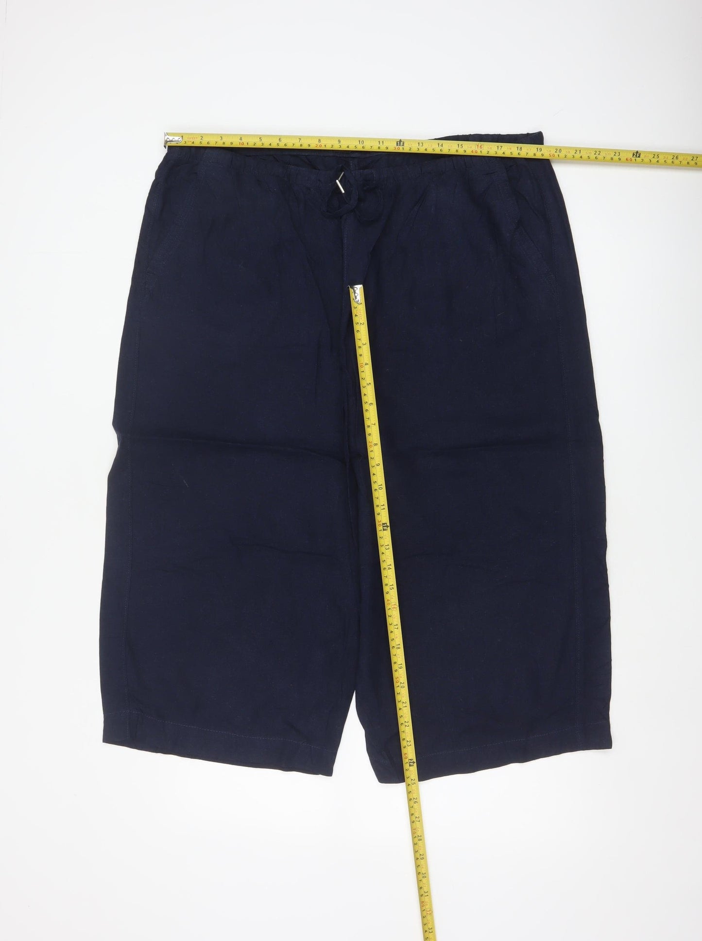 Marks and Spencer Womens Blue UK 20 Cropped Ramie Blend Trousers