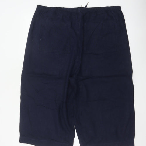 Marks and Spencer Womens Blue UK 20 Cropped Ramie Blend Trousers