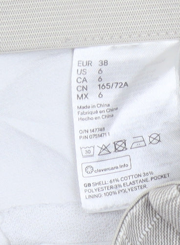 H&M Women Beige Check Slim Tapered Cotton Blend Trousers UK 10