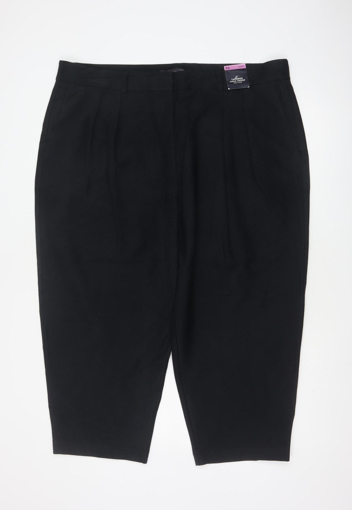M&S Women Black Size 22 Short Tapered Ankle Grazer High Rise Trousers