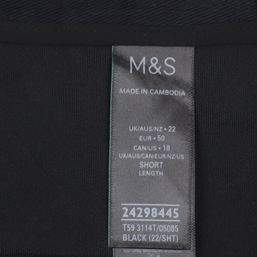 M&S Women Black Size 22 Short Tapered Ankle Grazer High Rise Trousers