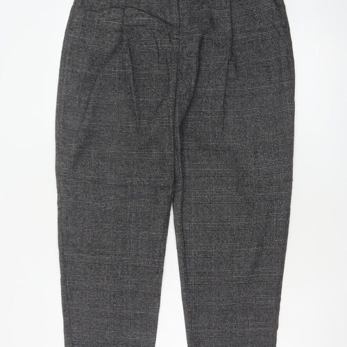 Monki Women Grey Check Tapered Trousers UK 12 Elastic Waist