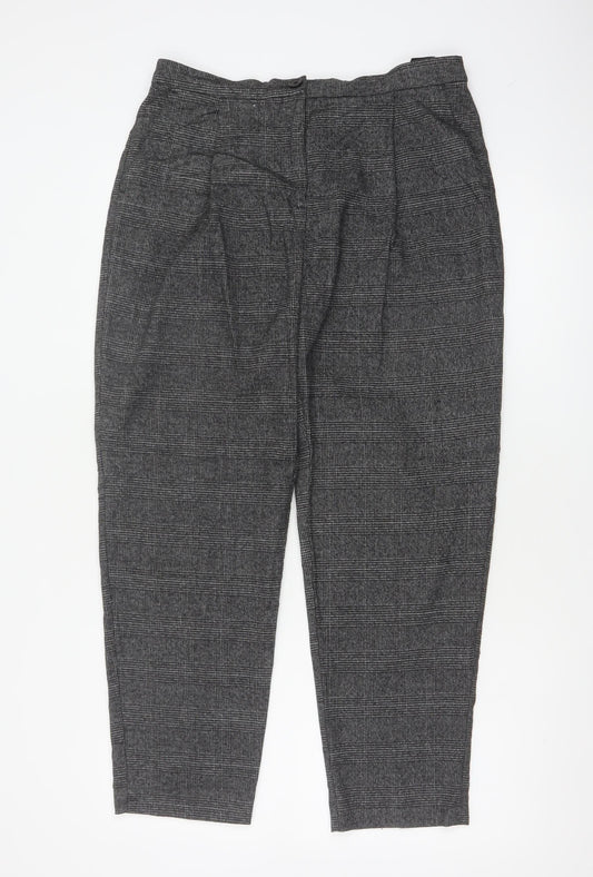 Monki Women Grey Check Tapered Trousers UK 12 Elastic Waist