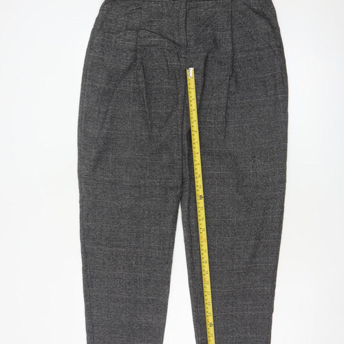 Monki Women Grey Check Tapered Trousers UK 12 Elastic Waist