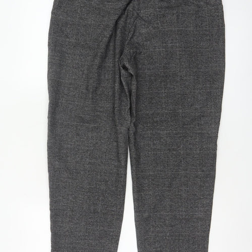 Monki Women Grey Check Tapered Trousers UK 12 Elastic Waist