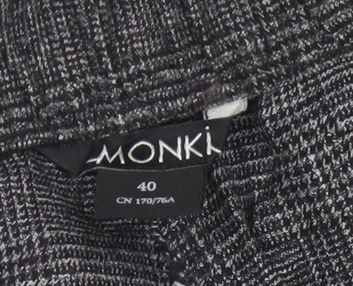Monki Women Grey Check Tapered Trousers UK 12 Elastic Waist