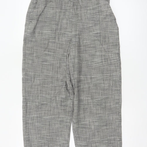 Zara Woman Women's Grey Check High Waist Belted Tapered Trousers S