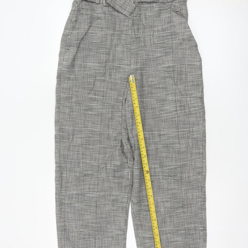 Zara Woman Women's Grey Check High Waist Belted Tapered Trousers S