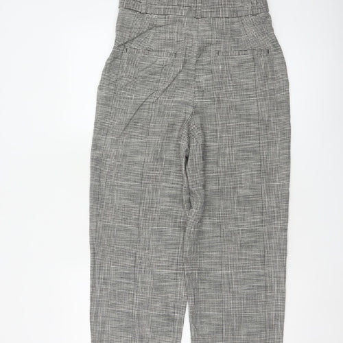 Zara Woman Women's Grey Check High Waist Belted Tapered Trousers S