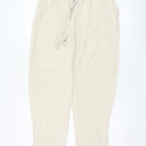 M&S Womens Ivory UK 14 Paperbag Tie Waist Tapered Viscose Trousers