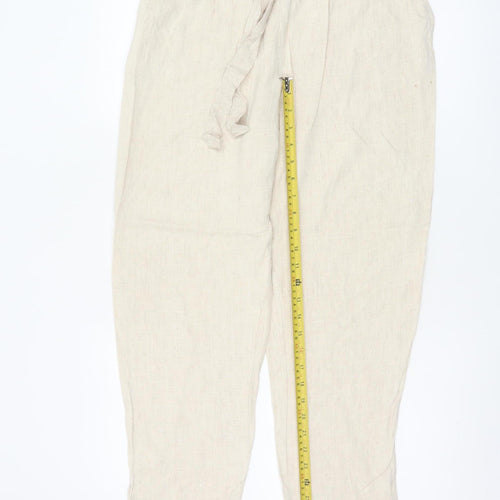 M&S Womens Ivory UK 14 Paperbag Tie Waist Tapered Viscose Trousers